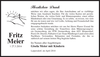 Traueranzeige von Fritz Meier von Pegnitz-Zeitung